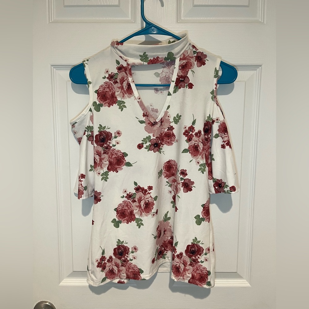 Floral open Shoulder Top - White and Red